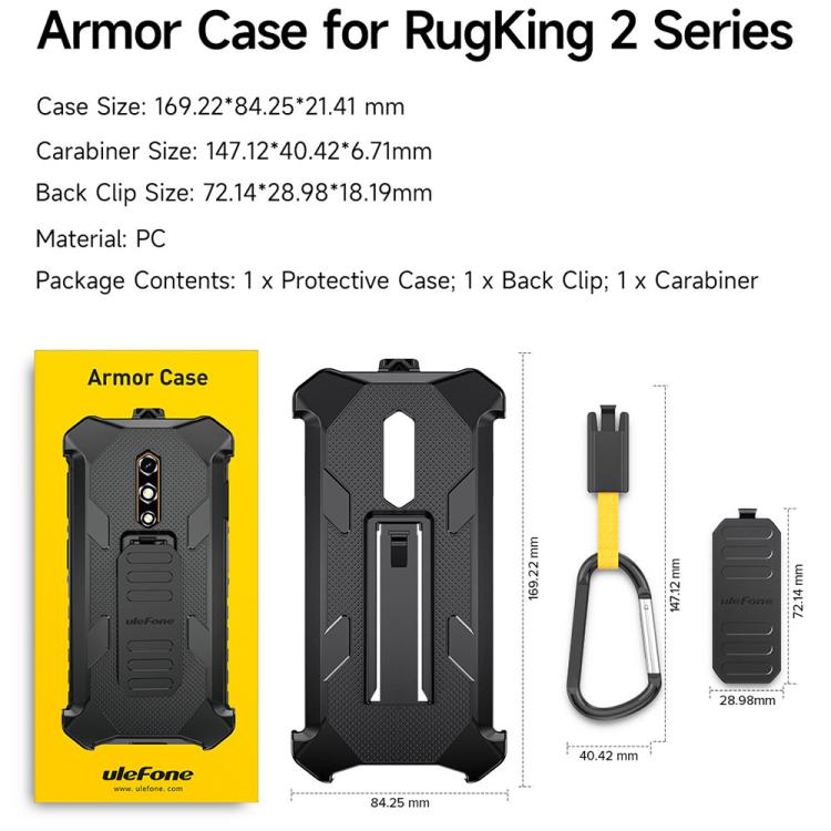 Ulefone Armor Back Clip Phone Case with Carabiner, For Ulefone RugKing 2 Pro, For Ulefone RugKing 3 Pro, For Ulefone RugKing 4 Pro, For Ulefone RugKing