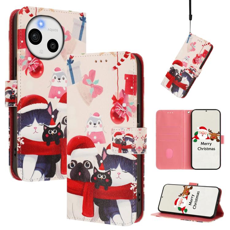 Christmas Series Buckle Leather Phone Case with Hand Strap, For Sharp Aquos Sense10