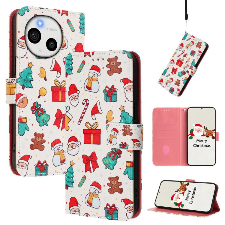 Christmas Series Buckle Leather Phone Case with Hand Strap, For Sharp Aquos Sense10