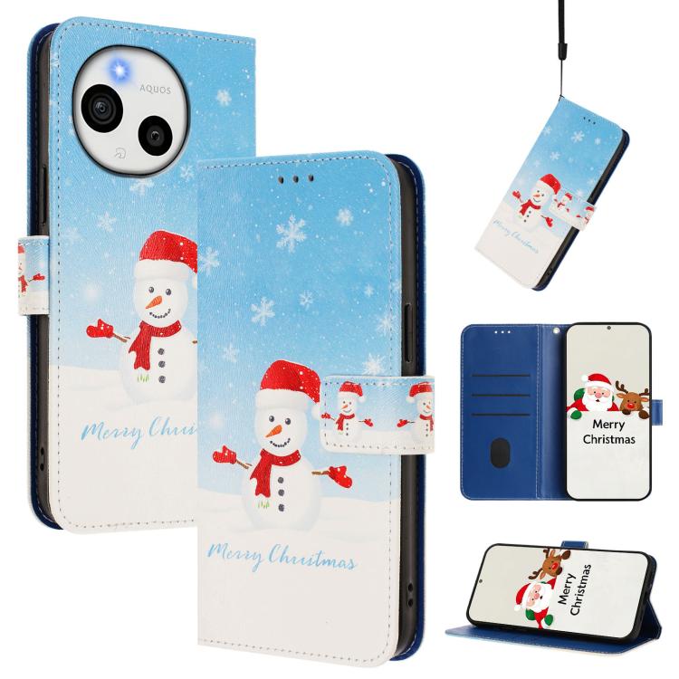 Christmas Series Buckle Leather Phone Case with Hand Strap, For Sharp Aquos Sense10