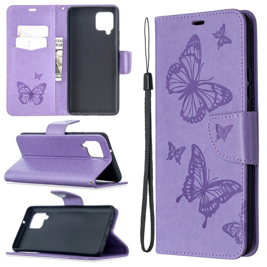 Embossing Two Butterflies Pattern Horizontal Flip PU Leather Case with Holder & Card Slot & Wallet & Lanyard, For Samsung Galaxy A42 5G