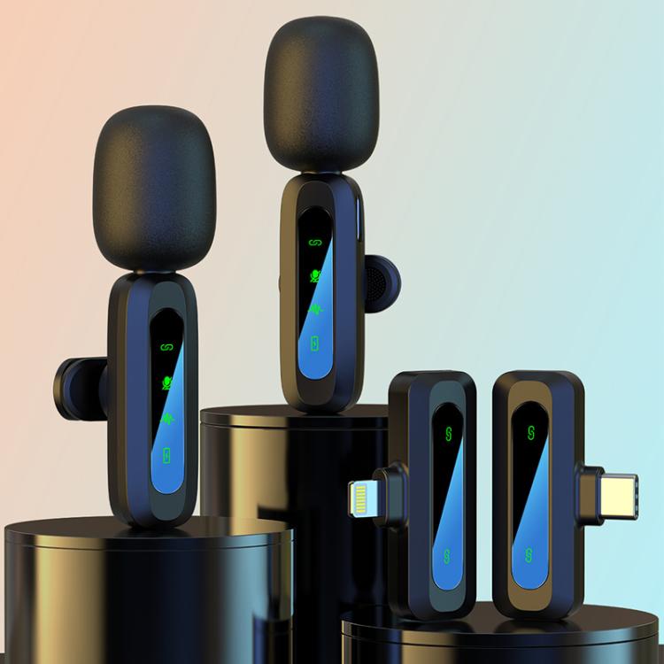 J3 2 in 1 Lavalier Wireless Microphone Noise Reduction Mini Mic, 2 Mics + Type-C Plug, 2 Mics + 8 Pin Plug