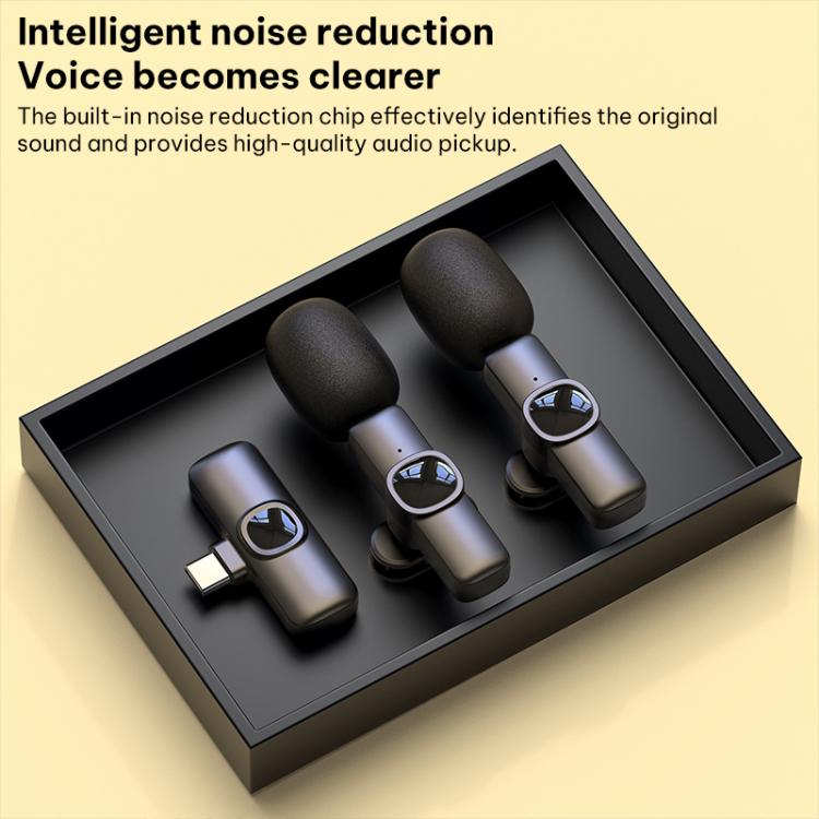J1 2 in 1 Lavalier Wireless Microphone Noise Reduction Mini Mic, 2 Mics + Type-C Plug, 2 Mics + 8 Pin Plug