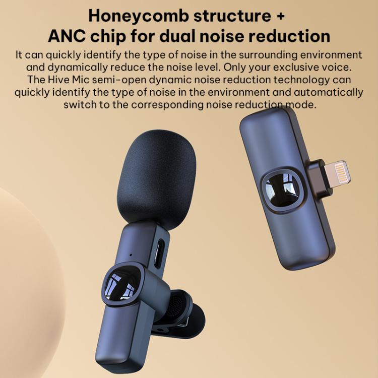 J1 2 in 1 Lavalier Wireless Microphone Noise Reduction Mini Mic, 2 Mics + Type-C Plug, 2 Mics + 8 Pin Plug
