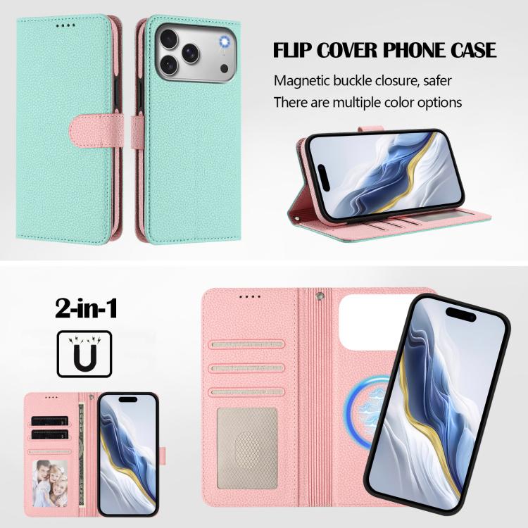 Detachable Litchi Texture Magnetic Side-Patch Vegan Leather Phone Case, For iPhone 18 Pro / 17 Pro, For iPhone 18 Pro Max / 17 Pro Max, For iPhone 17, For iPhone Air, For iPhone 16 Pro Max, For iPhone 16 Pro, For iPhone 16 Plus, For iPhone 16