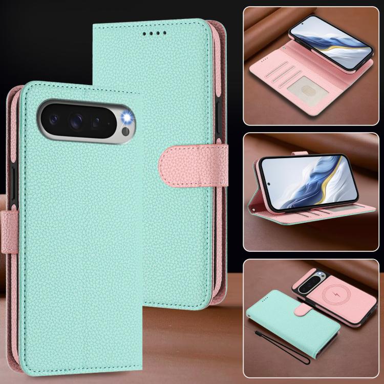 Detachable Litchi Texture Magnetic Side-Patch Vegan Leather Phone Case, For Google Pixel 10 Pro XL, For Google Pixel 10 / 10 Pro, For Google Pixel 9 Pro XL, For Google Pixel 9 / 9 Pro, For Google Pixel 8 Pro, For Google Pixel 8