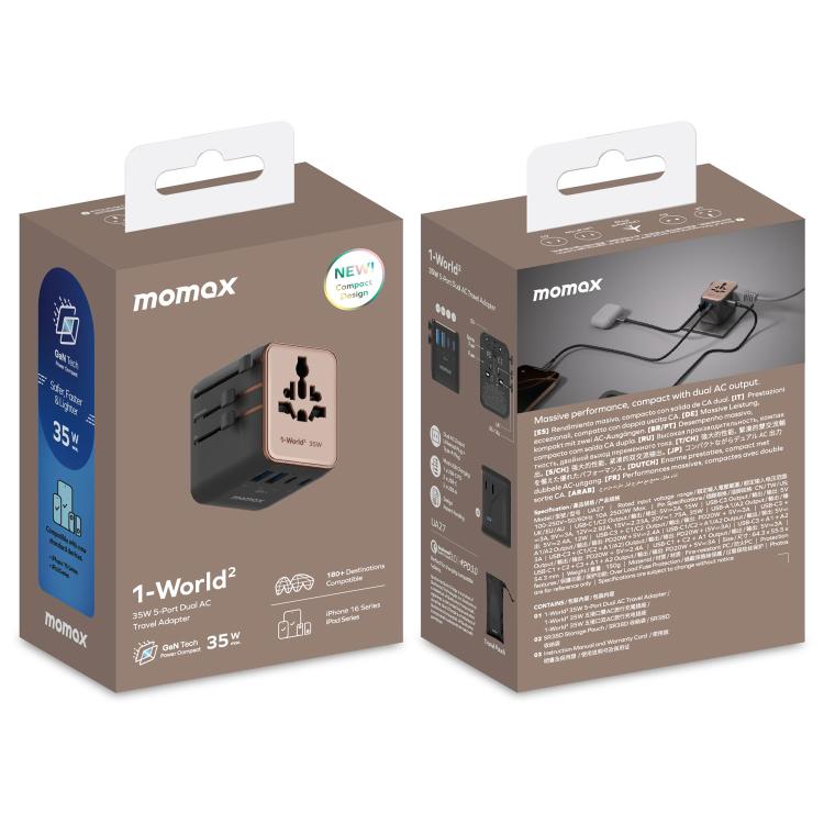 MOMAX 1-World UA27 PD 35W Dual AC GaN Fast Charger, UA27