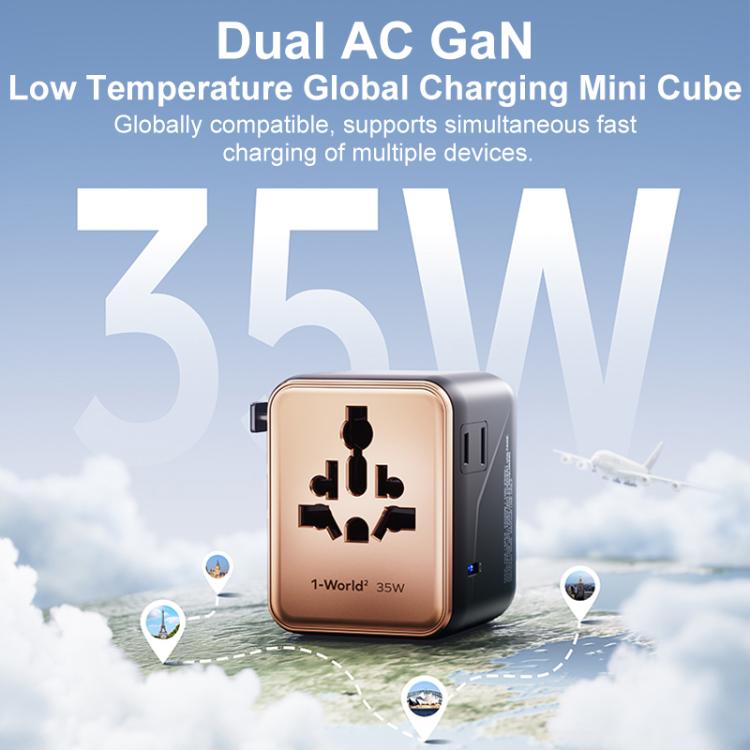 MOMAX 1-World UA27 PD 35W Dual AC GaN Fast Charger, UA27