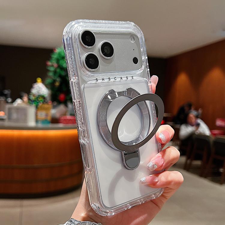 Transparent Pivot Metal Holder Magnetic Phone Case, For iPhone 18 Pro / 17 Pro, For iPhone 18 Pro Max / 17 Pro Max