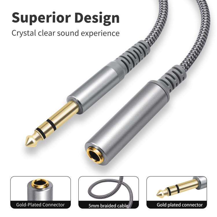 6.35mm 1/4 inch TRS Male to Female Stereo Extension Cable, 2m, 3m, 4.5m, 6m