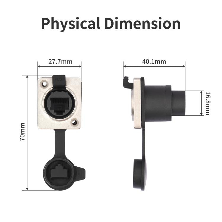 ETH6L RJ45 D-Type Female to Female Signal Panel Waterproof Ethernet LAN Connector, ETH6L