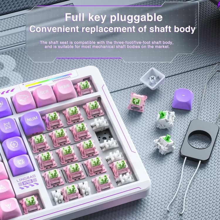 LINGBAO K98 101 Keys Triple-mode Wireless Game Keyboard, Black Pink-Grey Wood Axis V4-Korean, Blue-Grey Wood Axis V4-Korean, Black Red-Grey Wood Axis V3-Korean, Black Red-Grey Wood Axis V3-Russian, Blue-Grey Wood Axis V4-Russian