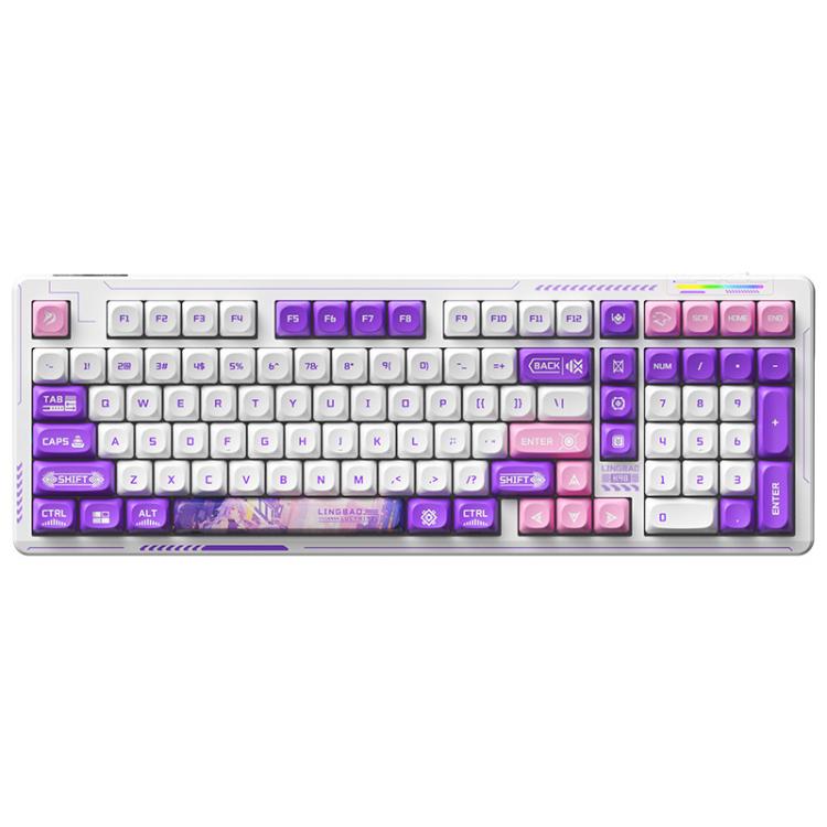 LINGBAO K98 101 Keys Triple-mode Wireless Game Keyboard, Black Pink-Flower Field Axis, Black Red-Red Rabbit Axis, Blackberry Powder-Red Rabbit Axis Pro, Blackberry Powder-Glazed Tile Axis, White Purple-Flower Field Axis, Purple-Red Rabbit Axis Pro     ...