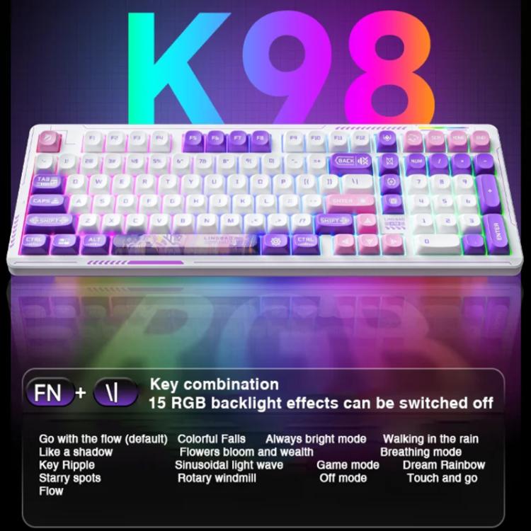 LINGBAO K98 101 Keys Triple-mode Wireless Game Keyboard, Black Pink-Flower Field Axis, Black Red-Red Rabbit Axis, Blackberry Powder-Red Rabbit Axis Pro, Blackberry Powder-Glazed Tile Axis, White Purple-Flower Field Axis, Purple-Red Rabbit Axis Pro     ...