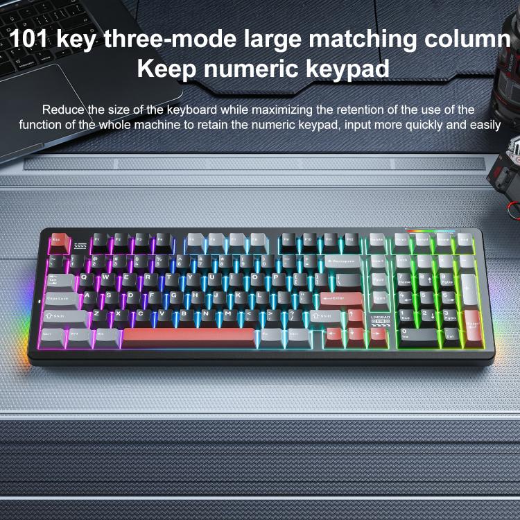 LINGBAO K98 101 Keys Triple-mode Wireless Game Keyboard, Black Pink-Flower Field Axis, Black Red-Red Rabbit Axis, Blackberry Powder-Red Rabbit Axis Pro, Blackberry Powder-Glazed Tile Axis, White Purple-Flower Field Axis, Purple-Red Rabbit Axis Pro     ...