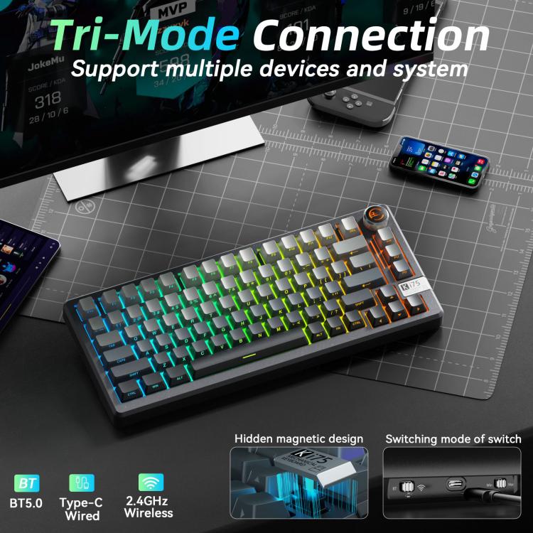 SOLAKAKA Ki75 Tri-mode RGB Side-Legend Wireless Mechanical Keyboard, Seiya Switch