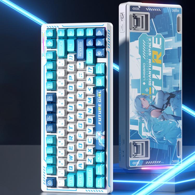LINGBAO K75 82 Keys Triple-Mode Wireless Mechanical Keyboard, Blue White-Smoky Purple Axis