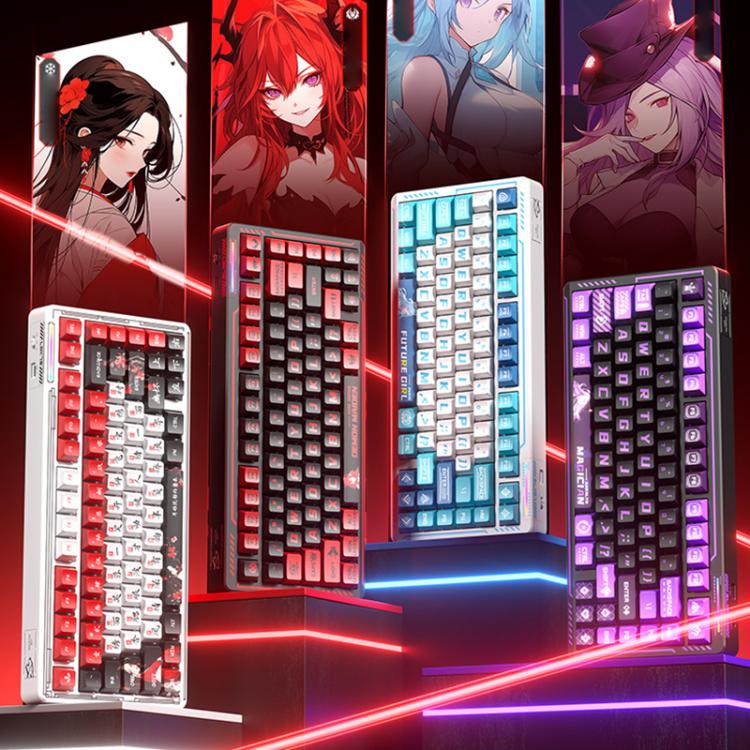 LINGBAO K75 82 Keys Triple-Mode Wireless Mechanical Keyboard, Blue White-Smoky Purple Axis
