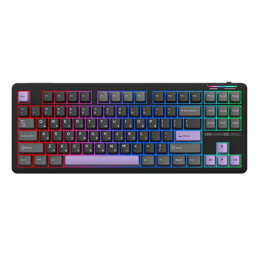 LINGBAO K87 Tri-Mode Hot Swap Mechanical Keyboard, Black-Gray Wood Axis, Black White-Gray Wood Axis