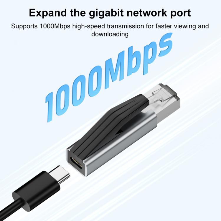 1000Mbps RJ45 to USB-C / Type-C Adapter with Keychain Cap