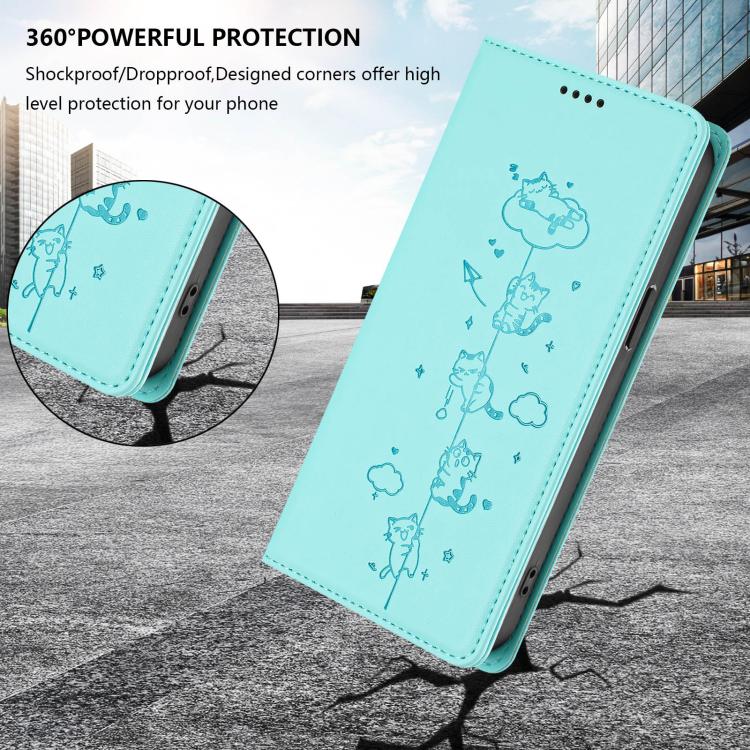 Cute Cats Embossed Magnetic RFID Vegan Leather Phone Case, For iPhone 16, For iPhone 15 Pro Max, For iPhone 15 Pro, For iPhone 15 Plus