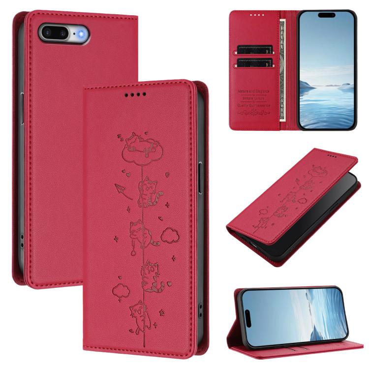 Cute Cats Embossed Magnetic RFID Vegan Leather Phone Case, For iPhone X / XS, For iPhone XR, For iPhone XS Max, For iPhone 8 Plus / 7 Plus
