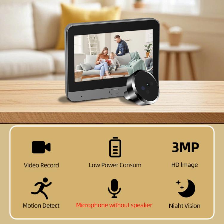 RH-PD9 4.3 inch HD Screen Microwave Radar Motion Detection Peephole WiFi Video Doorbell, RH-PD9