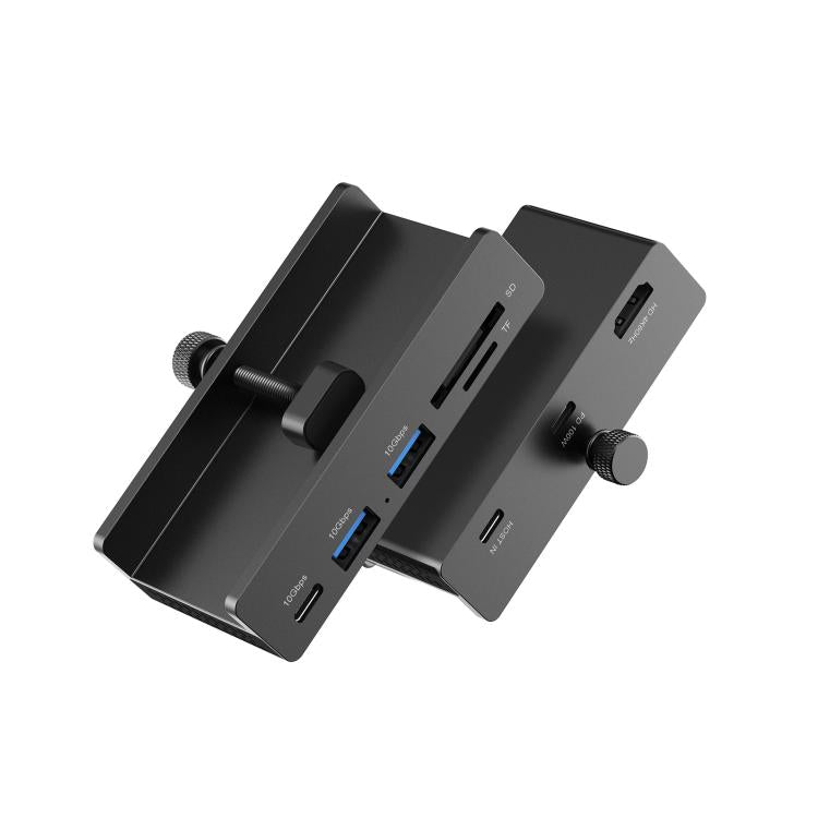 HCL-1071 7-port Type-C 3.2 Clamp Clamp Docking Station HUB with Type-C to Type-C Cable, HCL-1071-BK, HCL-1071-SV