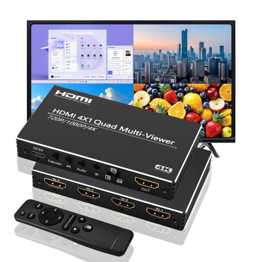 NK-BT41 4K 4 In 1 Out HDMI Quad Multi-Viewer Video Switcher With Remote Control, NK-BT41