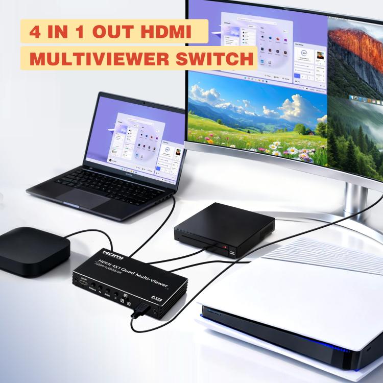 NK-BT41 4K 4 In 1 Out HDMI Quad Multi-Viewer Video Switcher With Remote Control, NK-BT41