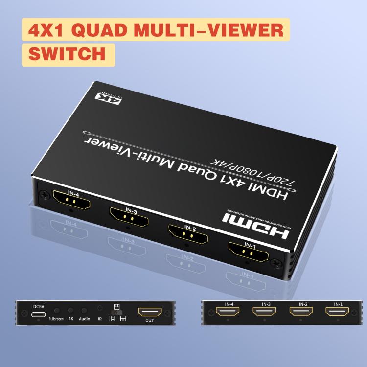 NK-BT41 4K 4 In 1 Out HDMI Quad Multi-Viewer Video Switcher With Remote Control, NK-BT41