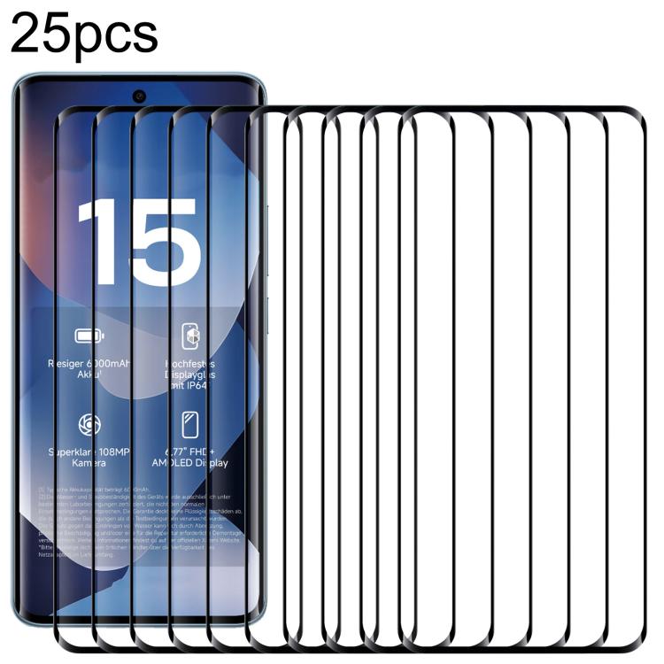 25pcs Edge Glue 9H HD 3D Curved Edge Tempered Glass Film, For Redmi Note 15 4G Global 164mm, For Redmi Note 15 Pro 4G Global 163.2mm