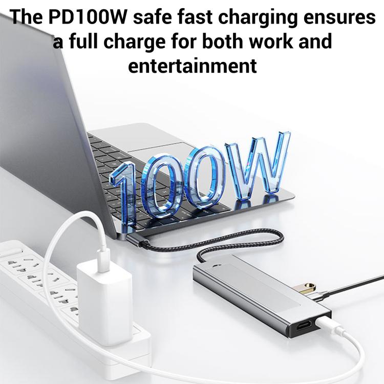 8 in 1 HUB USB-C to M.2 SSD Enclosure + HDTV + 2 x USB 3.2+ Audio + PD + SD/TF Card Reader, 8 in 1 with USB 3.2 + USB 3.2