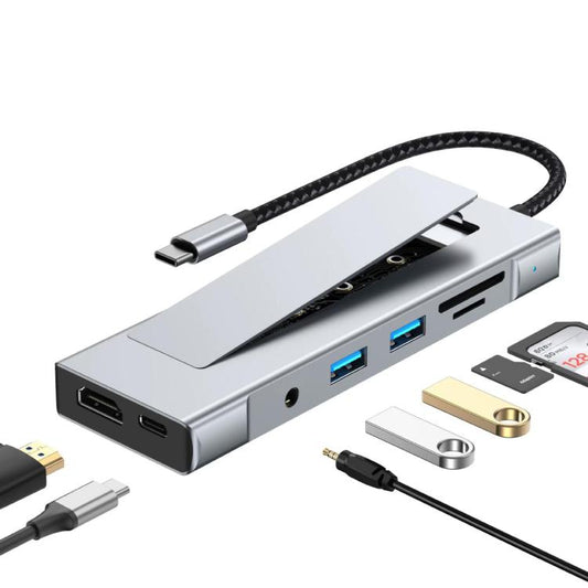 8 in 1 HUB USB-C to M.2 SSD Enclosure + HDTV + 2 x USB 3.2+ Audio + PD + SD/TF Card Reader, 8 in 1 with USB 3.2 + USB 3.2