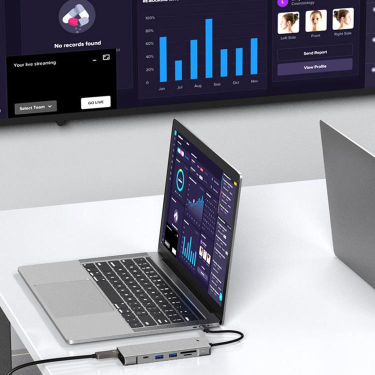 8 in 1 HUB USB-C to M.2 SSD Enclosure + HDTV + 2 x USB 3.2+ Audio + PD + SD/TF Card Reader, 8 in 1 with USB 3.2 + USB 3.2