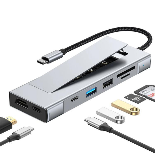 8 in 1 HUB USB-C to M.2 SSD Enclosure + HDTV + USB 3.2 + USB 2.0 + PD + SD/TF Card Reader, 8 in 1 with USB 3.2 + USB 2.0