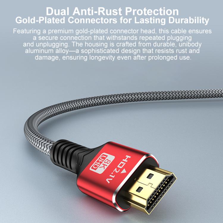 HDMI 2.1 High-Speed 8K Ultra HD Braided Gold-Plated Connection HDTV Video Cable, 0.5m, 1m, 1.5m, 1.8m, 2m, 3m, 5m