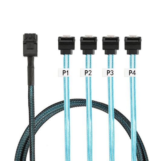 WG200 mini SAS SFF-8643 to 4 x SATA 90-Degree Angled High-Speed Server Data Cable, 0.5m, 1m