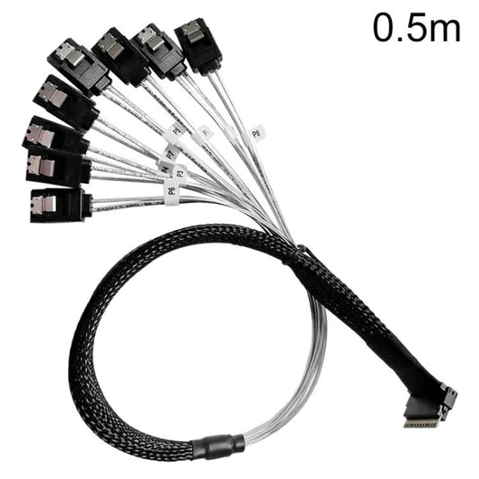 WG192 Slimline SAS4.0 SFF-8654 8i to SATAx8 Server Hard Drive High-Speed ??Adapter Cable, 0.5m Elbow, 0.8m Straight Head