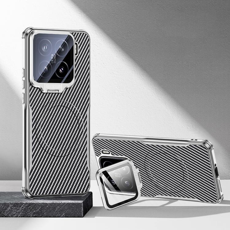 Carbon Fiber Textured Electroplated Lens Holder Magnetic Phone Case, For Xiaomi 17 Pro Max, For Xiaomi 17 Pro, For Xiaomi 15 Ultra, For Xiaomi 15 Pro, For Xiaomi 15