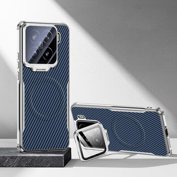 Carbon Fiber Textured Electroplated Lens Holder Magnetic Phone Case, For Xiaomi 17 Pro Max, For Xiaomi 17 Pro, For Xiaomi 15 Ultra, For Xiaomi 15 Pro, For Xiaomi 15