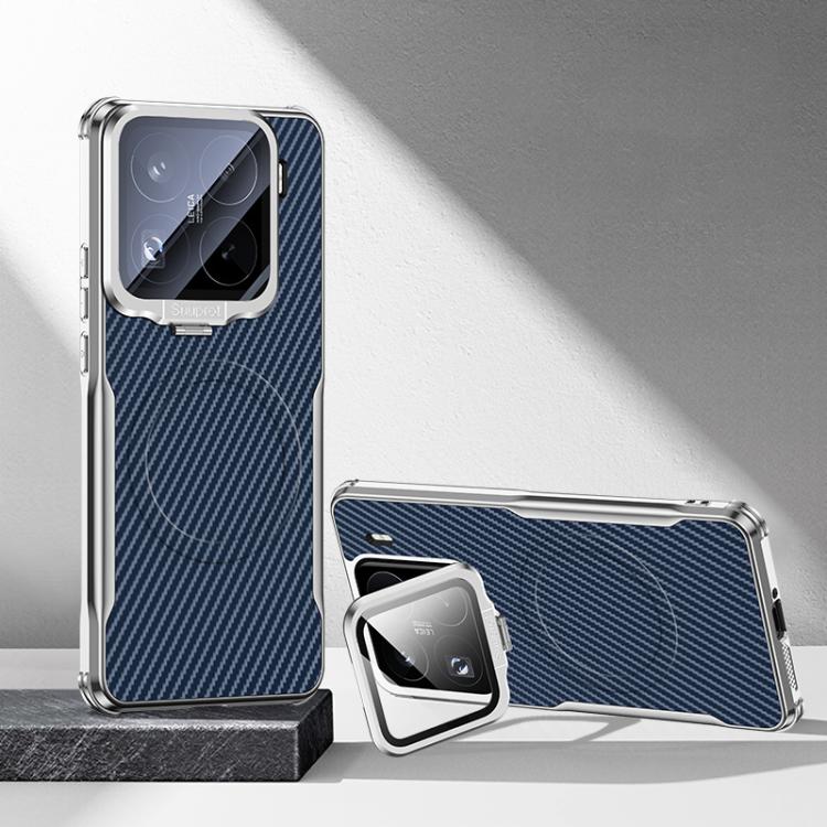 Carbon Fiber Textured Electroplated Lens Holder Magnetic Phone Case, For Xiaomi 17 Pro Max, For Xiaomi 17 Pro, For Xiaomi 15 Ultra, For Xiaomi 15 Pro, For Xiaomi 15