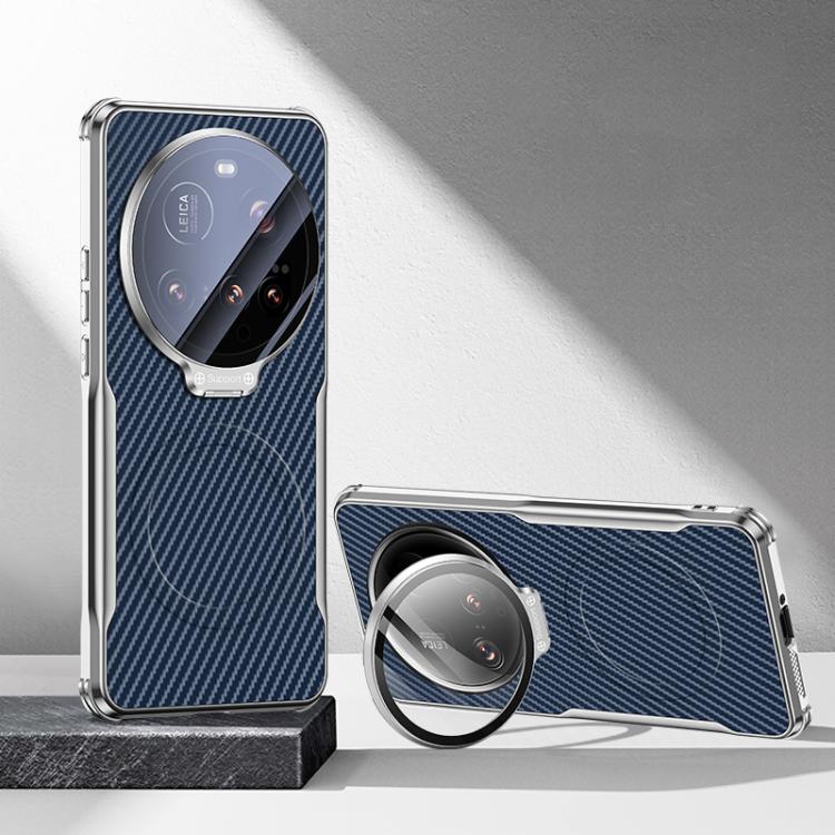 Carbon Fiber Textured Electroplated Lens Holder Magnetic Phone Case, For Xiaomi 17 Pro Max, For Xiaomi 17 Pro, For Xiaomi 15 Ultra, For Xiaomi 15 Pro, For Xiaomi 15