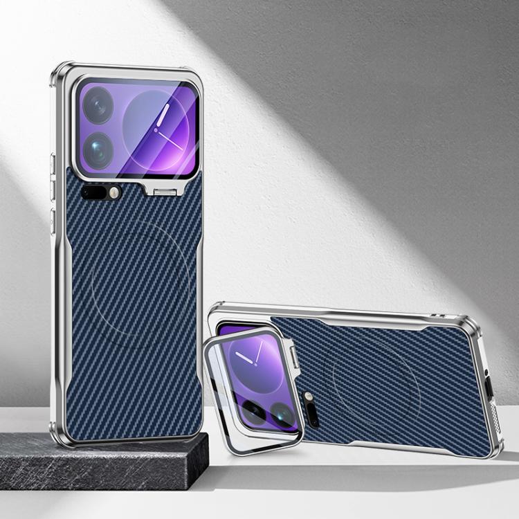 Carbon Fiber Textured Electroplated Lens Holder Magnetic Phone Case, For Xiaomi 17 Pro Max, For Xiaomi 17 Pro, For Xiaomi 15 Ultra, For Xiaomi 15 Pro, For Xiaomi 15