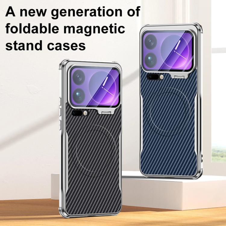 Carbon Fiber Textured Electroplated Lens Holder Magnetic Phone Case, For Xiaomi 17 Pro Max, For Xiaomi 17 Pro, For Xiaomi 15 Ultra, For Xiaomi 15 Pro, For Xiaomi 15