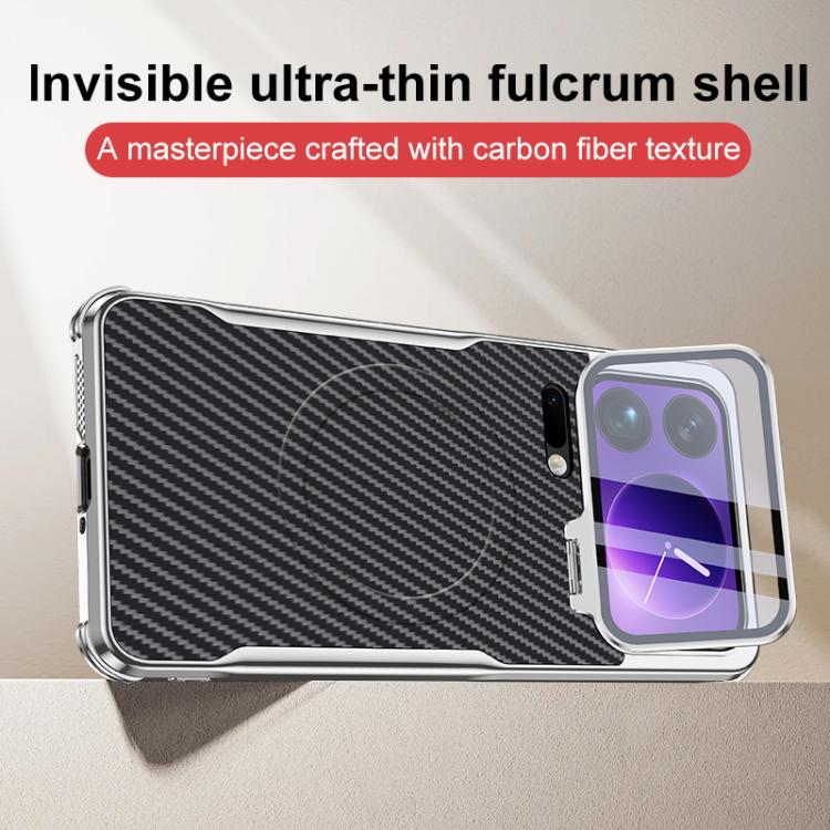 Carbon Fiber Textured Electroplated Lens Holder Magnetic Phone Case, For Xiaomi 17 Pro Max, For Xiaomi 17 Pro, For Xiaomi 15 Ultra, For Xiaomi 15 Pro, For Xiaomi 15
