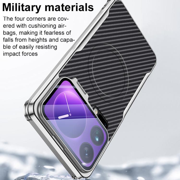 Carbon Fiber Textured Electroplated Lens Holder Magnetic Phone Case, For Xiaomi 17 Pro Max, For Xiaomi 17 Pro, For Xiaomi 15 Ultra, For Xiaomi 15 Pro, For Xiaomi 15