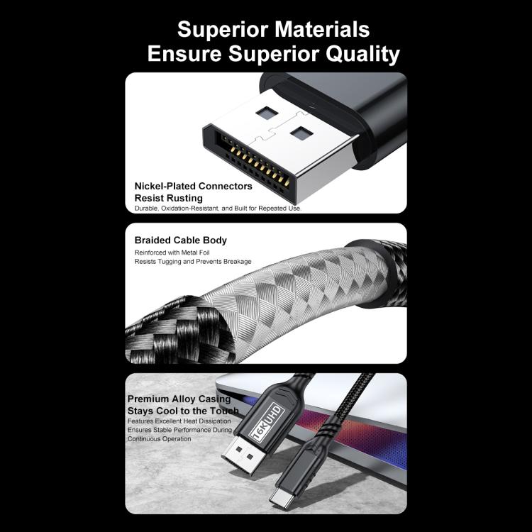 WG226 16K Ultra HD Type-C to DP 2.1 Display Cable Thunderbolt Adapter Cable with Logo, 1.5m, 1.8m