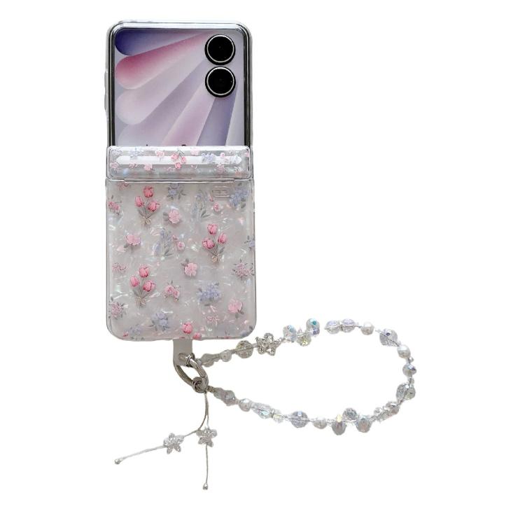 Fresh Floral Shell Glitter Magnetic Shockproof Phone Case with Bracelet, For Xiaomi Mix Flip 2