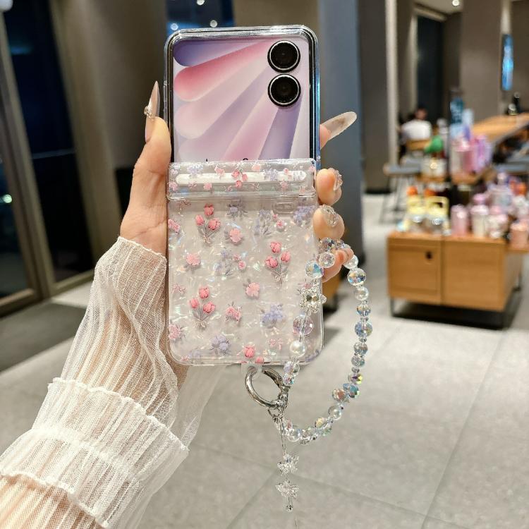 Fresh Floral Shell Glitter Magnetic Shockproof Phone Case with Bracelet, For Xiaomi Mix Flip 2